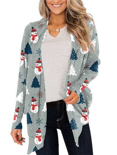 For G and PL Strickjacke Frauen Lang Elegant Cardigan Weihnachten Schneeflocke Open Front Pullover Bluse S von For G and PL