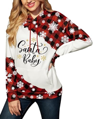 For G and PL Weihnachten Damen Hoodie Weihnachtspullover Druck Santa Baby mit Tasche Kapuzenpullover L von For G and PL