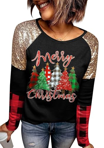 For G and PL Weihnachten Damen Herbst Pullover Weihnachtsbaum Druck Weihnachtspullover Langarmshirt Sweatshirt XXL von For G and PL