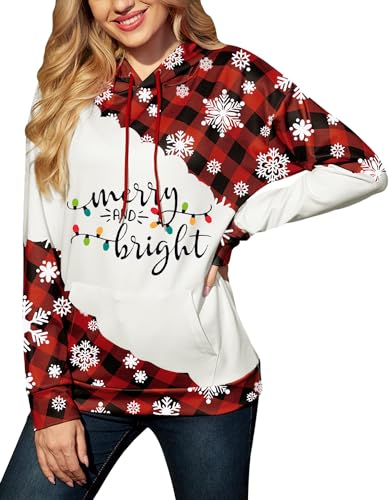 For G and PL Weihnachten Damen Hoodie Druck Weihnachtspullover Sweatshirt mit Tasche Kapuzenpulli M von For G and PL