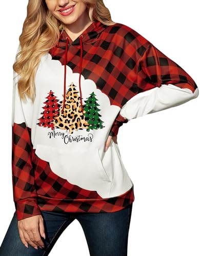 For G and PL Weihnachten Damen Hoodie Druck Weihnachtspullover Sweatshirt mit Tasche Weihnachtsbaum S von For G and PL