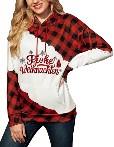 For G and PL Weihnachten Damen Hoodie Weihnachtspullover Druck Sweatshirt mit Tasche Warm Kapuzenpullover XL von For G and PL