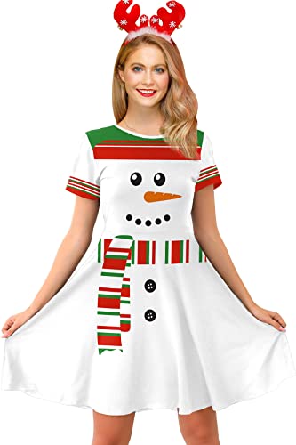 For G and PL Weihnachten Damen Kleider Midi Weich Kleid Lustig Druck Schneemann XL von For G and PL