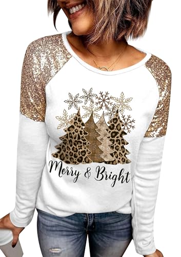 For G and PL Weihnachten Damen Pullover Langarmshirt Weihnachtspullover Rundhals Druck Sweatshirt L von For G and PL