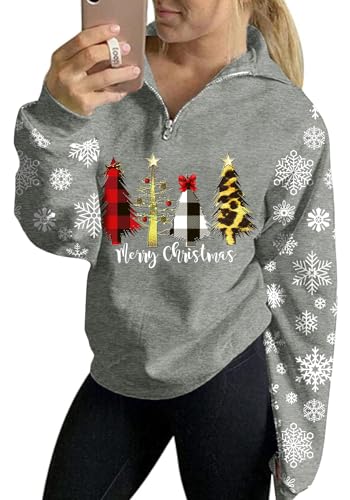 For G and PL Weihnachten Damen Reißverschluss Hoodie Weihnachtspulli Kapuzen Weihnachtsmann Druck Pullover XL von For G and PL