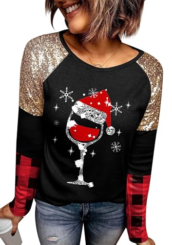 For G and PL Weihnachten Damen Rundhals Top Pullover Weihnachtspullover Langarmshirt Winter Druck Sweatshirt L von For G and PL