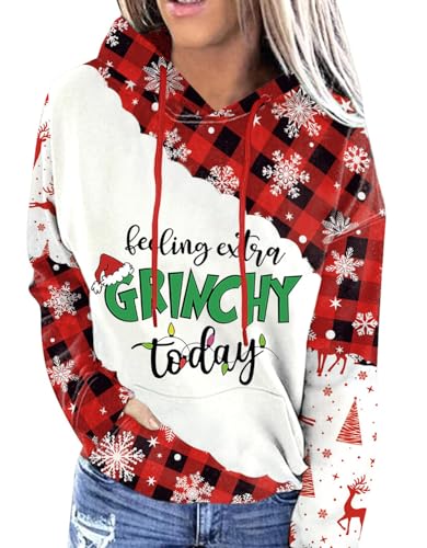 For G and PL Weihnachten Damen Ugly Christmas Hoodie Sweatshirt Grinchy Weihnachtspullover Tasche Pullover XL von For G and PL