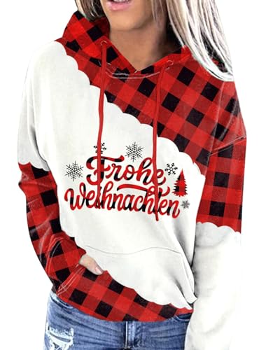 For G and PL Weihnachten Damen Ugly Christmas Hoodie mit Tasche Pullover Sweatshirt Druck Kapuzenpullover Warm S von For G and PL
