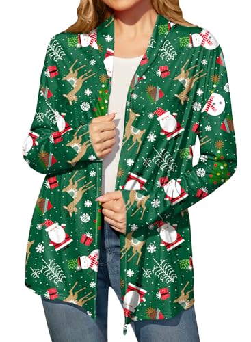 For G and PL Weihnachtsstrickjacke Damen Modischer Mantel mit Schneeflocken Print Mittellange Windjacke Cardigan Bluse L von For G and PL