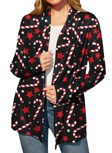 For G and PL Weihnachtsstrickjacke Damen Modischer Mantel mit Schneeflocken Print Mittellange Windjacke Cardigan Bluse L von For G and PL