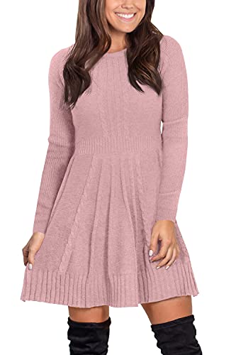For G and PL Winter Damen Warm Casual Rundhals Pulloverkleid Alltag Elegant Weich Freizeitkleid Rosa M von For G and PL