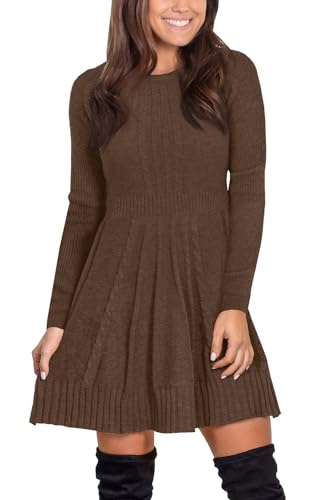 For G and PL Winter Damen Warm Minikleid Rundhals Strickkleid Weich Outdoor Fashion Kleid Braun L von For G and PL
