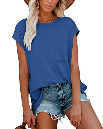 Damen Rundhals Oberteil Freizeit Elegant Sommer Casual T-Shirt mit Tasche Navy blau XL von For G and PL