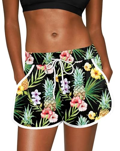 For G and PL Women Summer Shorts Tropitisch Mit Hohe Taille Und UPF 50+ Shorts Grün&Blumen XL von For G and PL