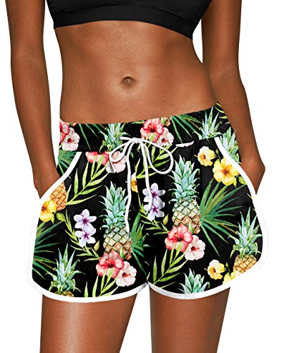For G and PL Women Summer Shorts Tropitisch Mit Hohe Taille Und UPF 50+ Shorts Grün&Blumen XL von For G and PL