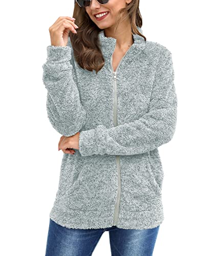 for G & PL Damen Fleece-Jacke mit Langen Ärmeln und Reißverschluss - Silber - X-Groß von For G and PL