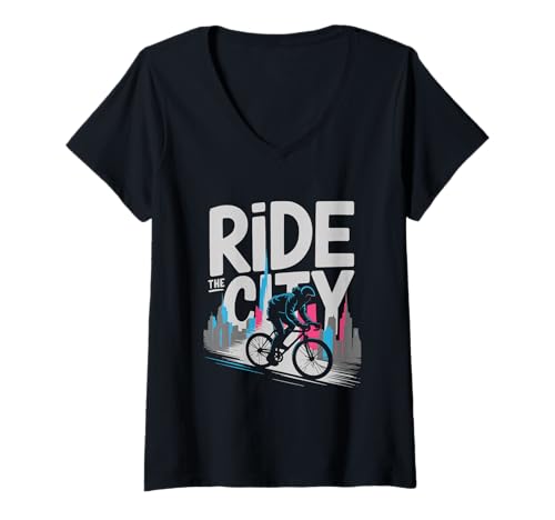 Damen Ride The City : Fahrradpendler T-Shirt mit V-Ausschnitt von For Love of Biking