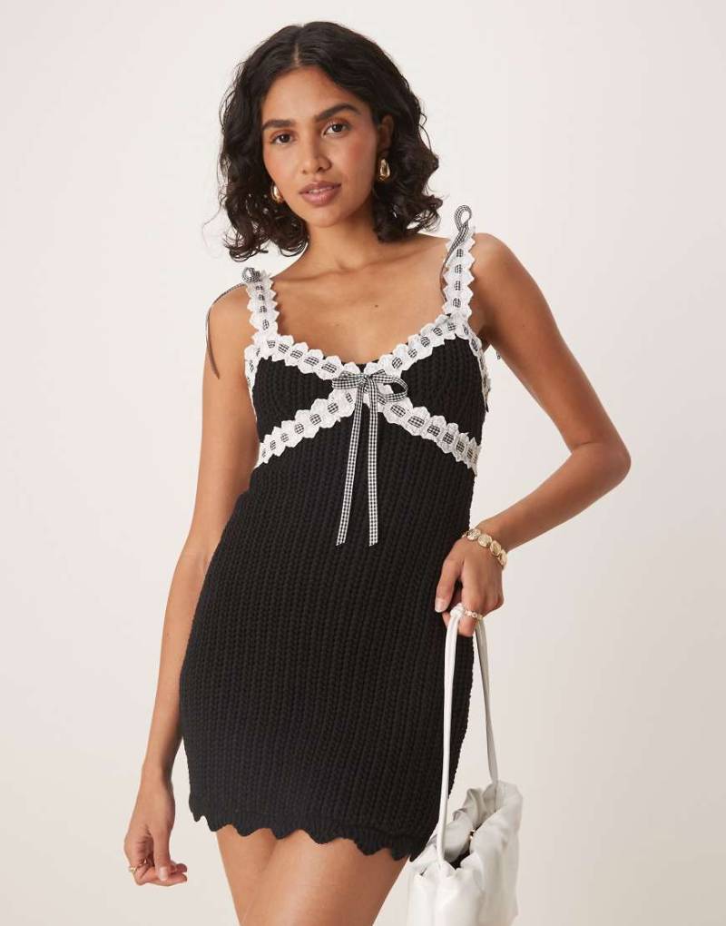 For Love & Lemons - Becka - Minikleid in Schwarz mit Schleifenband-Details von For Love & Lemons