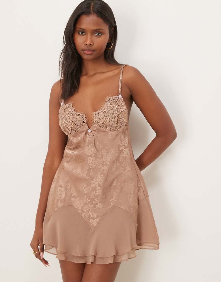 For Love & Lemons - Holly - Trägerkleid aus Spitze in Schokoladenbraun-Brown von For Love & Lemons