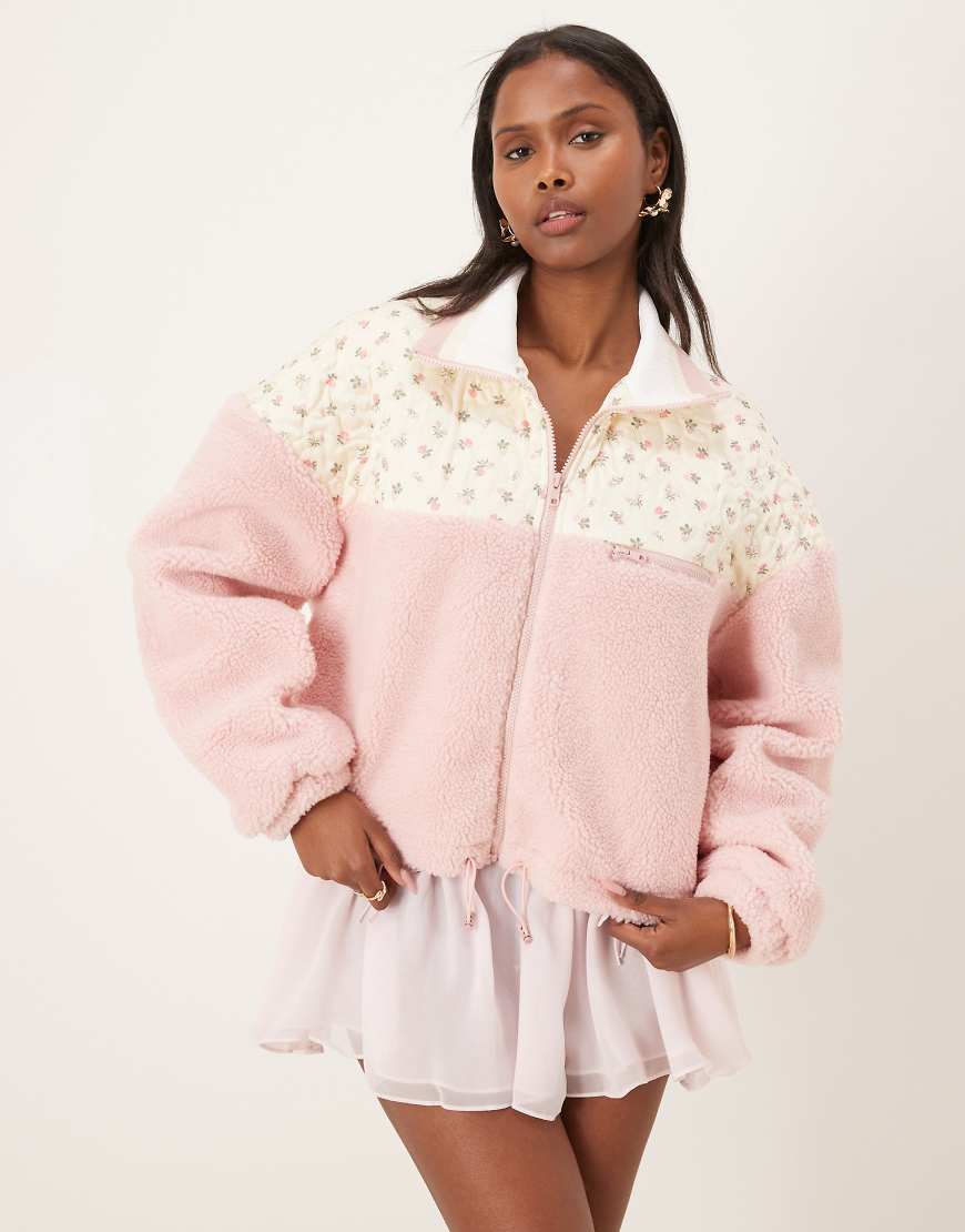 For Love & Lemons - Saide - Fleece-Jacke in Rosa mit Blumenmuster von For Love & Lemons