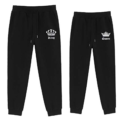For Love King Queen Hose Pärchen Couple Pants Damen Herren Sweatpant Casual Sports Pants Pocketed Sweatpants 1 Stück (Schwarz-Queen, 175) von For Love