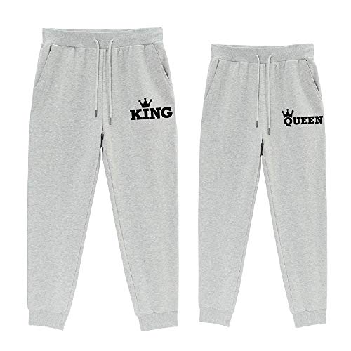 For Love King Queen Hose Pärchen Set Herren Damen Jogginghose Sweathose Jerseypants Schwarz Grau 100% Baumwolle 1 Stück (Grau-King, 175) von For Love