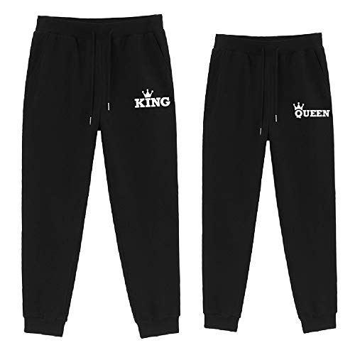 For Love King Queen Hose Pärchen Set Herren Damen Jogginghose Sweathose Jerseypants Schwarz Grau 100% Baumwolle 1 Stück (Schwarz-King, 165) von For Love