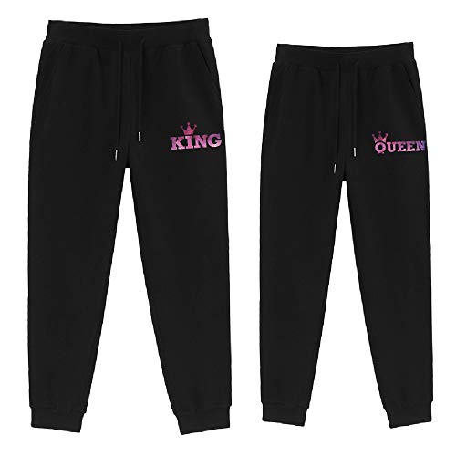 For Love King Queen Hose Pärchen Set Herren Damen Jogginghose Sweathose Jerseypants Schwarz Grau 100% Baumwolle 1 Stück (Sky-BK-King, 165) von For Love