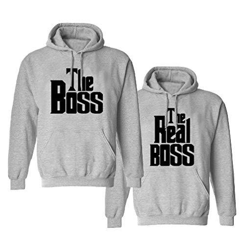 Matching Couple Pullover Pärchen Hoodie His&Her Hoodie The Boss & The Real Boss Hodie Schwarz 1 Stück(Grau -Woman, L) von For Love