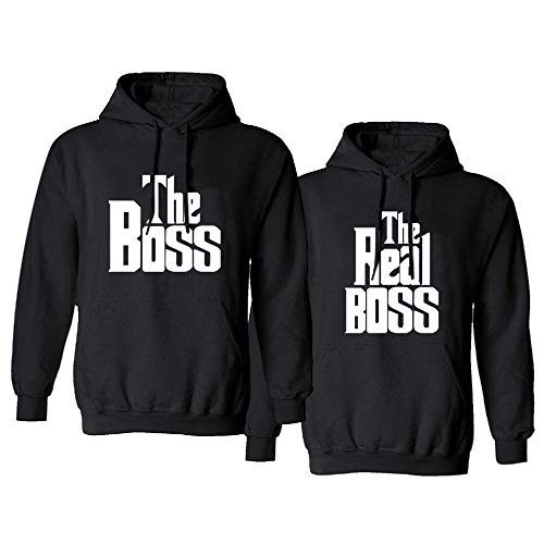 Matching Couple Pullover Pärchen Hoodie His&Her Hoodie The Boss & The Real Boss Hodie Schwarz 1 Stück(Schwarz -Woman, L) von For Love