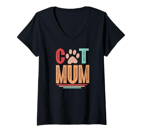 Damen Best Cat Mummy In The World Ever Klassisch Retro Cat Mum T-Shirt mit V-Ausschnitt von For Mum Inspire Paws