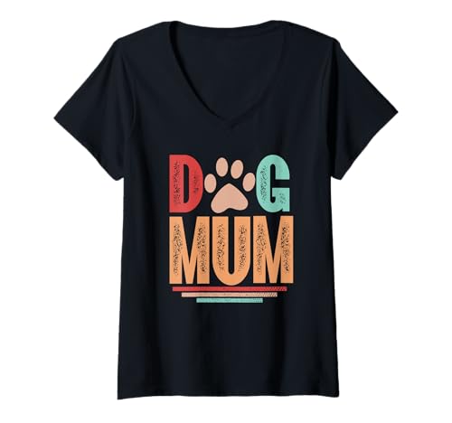 Damen Best Dog Mummy In The World Ever Klassisch Retro Dog Mum T-Shirt mit V-Ausschnitt von For Mum Inspire Paws