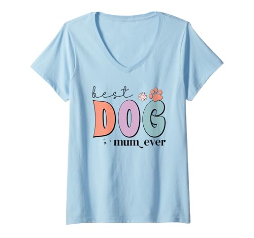 Damen Die Beste Hundemami der Welt Aller Zeiten, süße, fetzige Hundemama T-Shirt mit V-Ausschnitt Damen Die Beste Hundemami der Welt Aller Zeiten, süße, fetzige Hundemama T-Shirt mit V-Ausschnitt von For Mum Inspire Paws