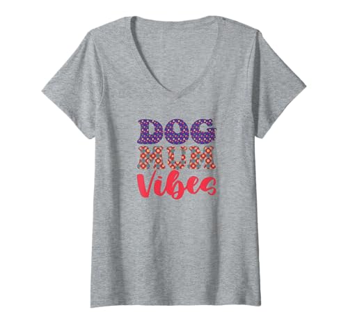 Damen Groovy Best Floral Love Family Pets Supersüße Hundemama Vibes T-Shirt mit V-Ausschnitt Damen Groovy Best Floral Love Family Pets Supersüße Hundemama Vibes T-Shirt mit V-Ausschnitt von For Mum Inspire Paws