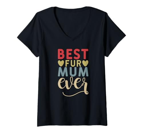 Damen Hundemumie, klassisch, supersüße Katze, Retro, Best Fur Mum Ever T-Shirt mit V-Ausschnitt Damen Hundemumie, klassisch, supersüße Katze, Retro, Best Fur Mum Ever T-Shirt mit V-Ausschnitt von For Mum Inspire Paws