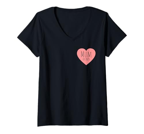 Damen Muttertags-Herz zum ersten Mal Mama Bald werdende Mutter Est 2025 T-Shirt mit V-Ausschnitt von For Mum Inspire