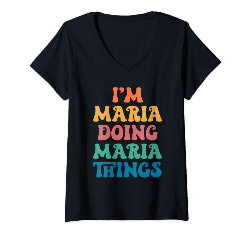 Damen Lustiger Maria-Name, I'm Maria Doing Maria Things T-Shirt mit V-Ausschnitt von For Someone Named Maria Designs