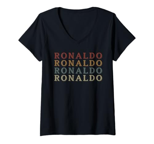 Damen Vintage Style Ronaldo Vorname Lustig I Love Herz Ronaldo T-Shirt mit V-Ausschnitt Damen Vintage Style Ronaldo Vorname Lustig I Love Herz Ronaldo T-Shirt mit V-Ausschnitt von For Someone Named RONALDO Nametag Gift Idea