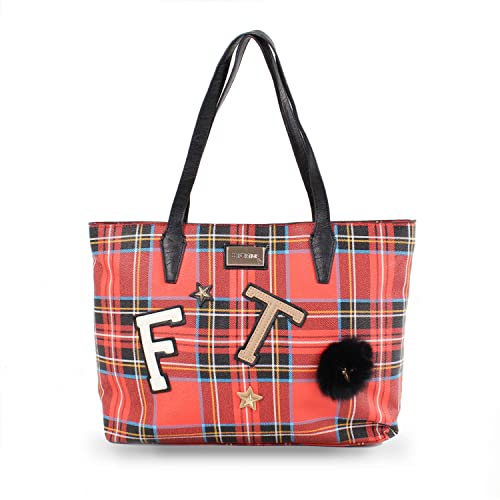 For Time Damen-Shopper Rot 40x11x28 cm Schulstil Retro Damen Schulhandtasche von For Time