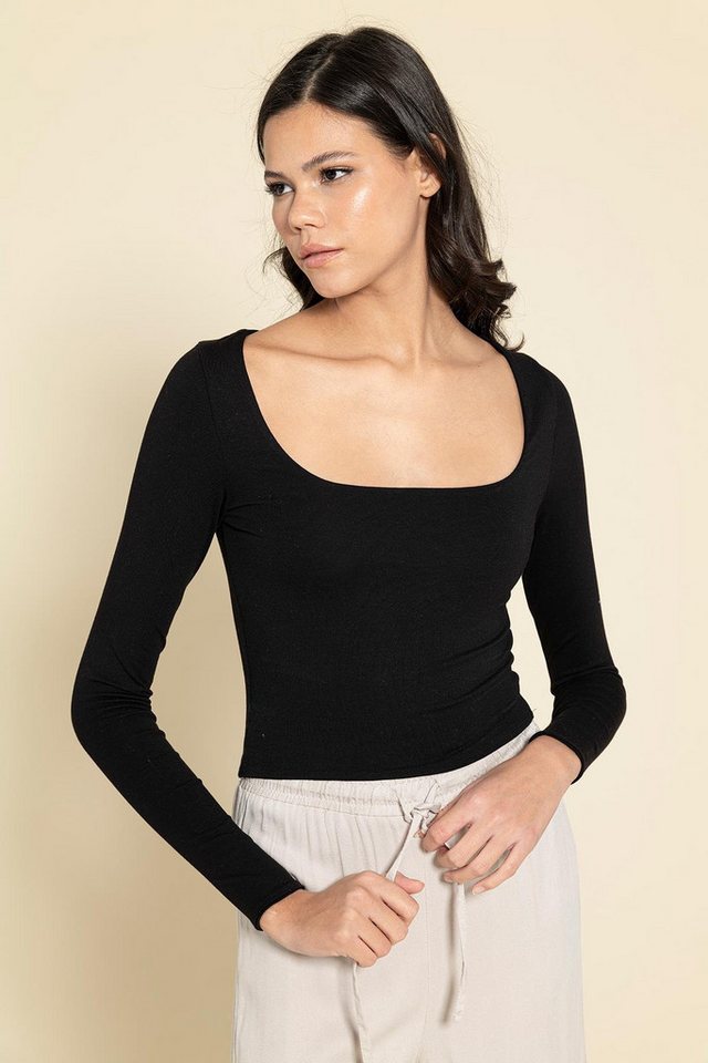 For You Moda Blusentop Doppelschicht Modal Quadrat Hals Schwarze Bluse von For You Moda
