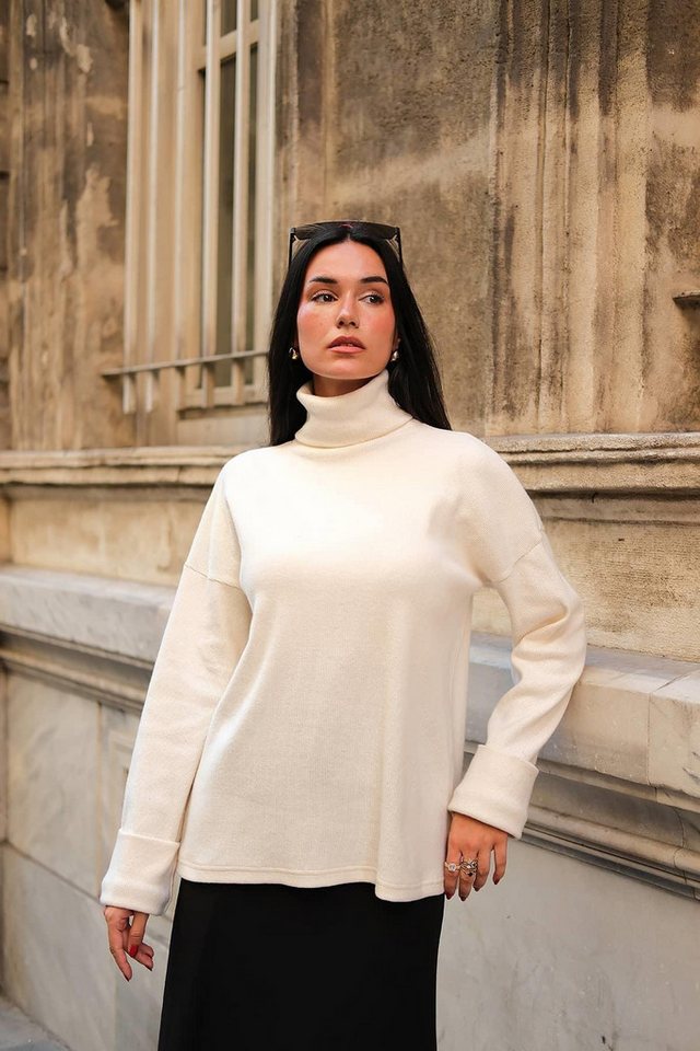 For You Moda Blusentop Fischerkragen Ecru Bluse - Detaillierter Ausschnitt von For You Moda