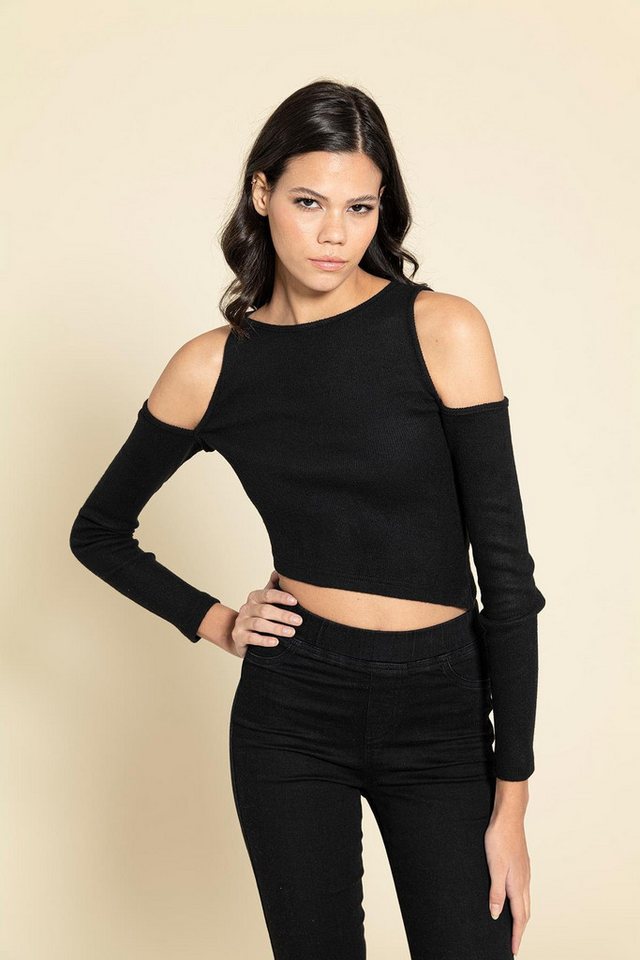 For You Moda Blusentop Schwarze Asymmetrische Ärmelbluse von For You Moda