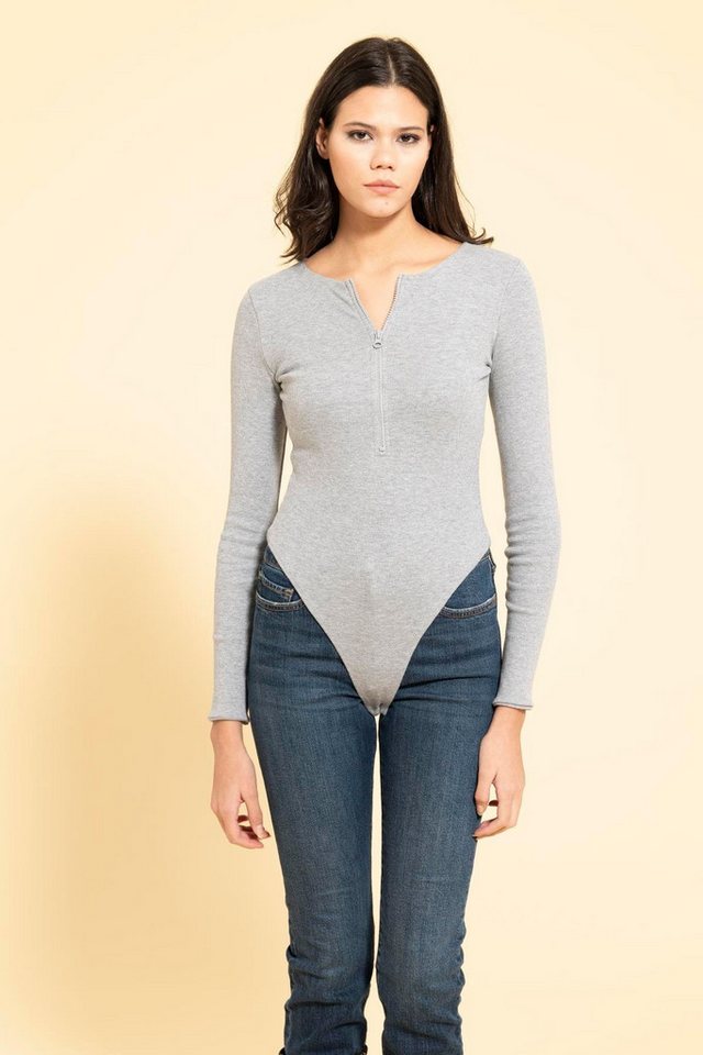 For You Moda Blusentop Vorderer Reißverschluss Citcitli Graue Zibin Bluse von For You Moda
