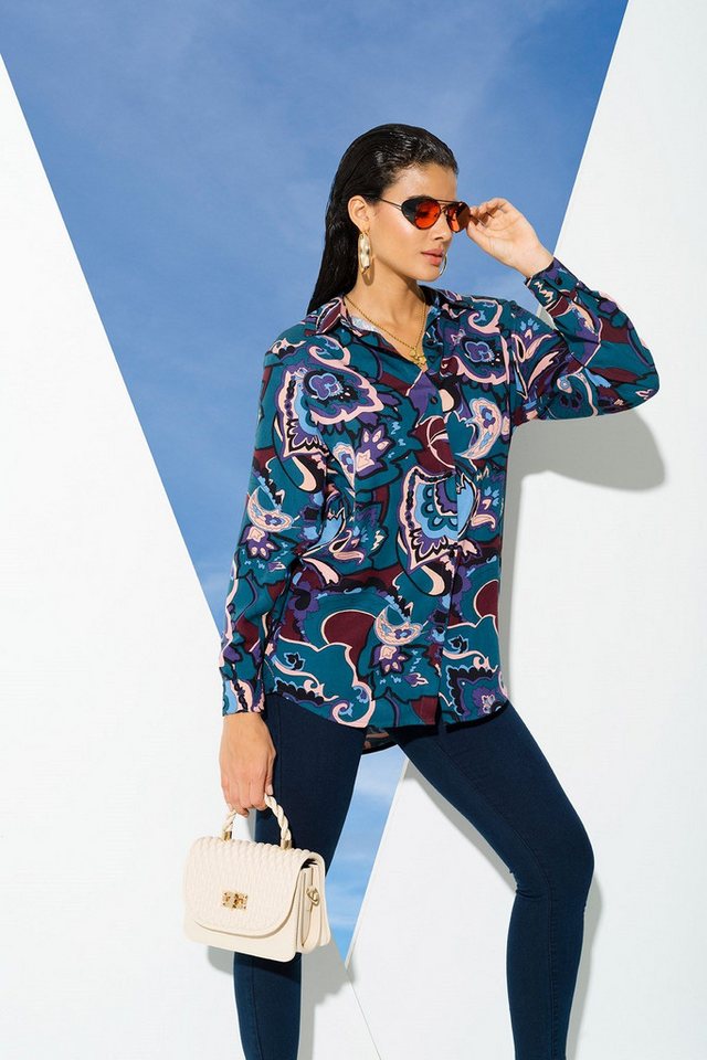 For You Moda Hemdbluse Grünes Ethno-Print-Viskosehemd von For You Moda
