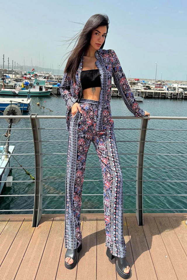 For You Moda Blusentop 3-teiliges Rot-Blau Viskose gemustertes Bustier-Hosen-Set von For You Moda