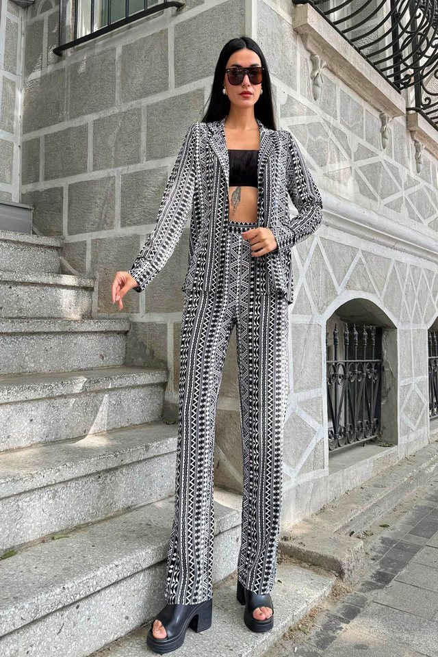 For You Moda Blusentop 3-teiliges Viskose gemustertes Bustier-Hosen-Set von For You Moda