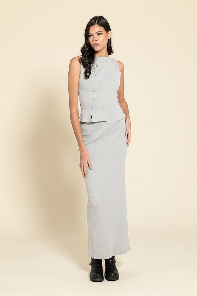 For You Moda Blusentop Graue Bluse Rock Set mit Knöpfen von For You Moda