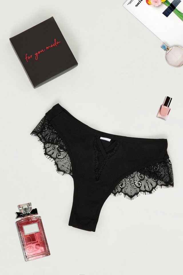 For You Moda Hüftslip Datelli Schwarze Slip Briefs - Detailliertes Box-Design von For You Moda