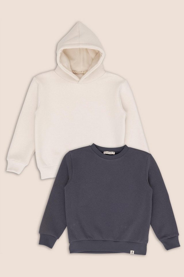 For You Moda Kapuzenpullover 2er-Pack Graues Fahrrad-Hals und Ecru Kapuzen-Mädchen-Sweatshirt von For You Moda