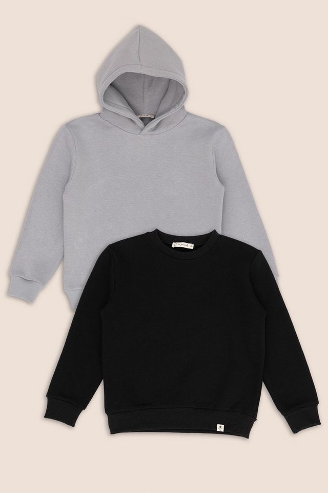 For You Moda Kapuzenpullover 2er-Pack Schwarzer Fahrradkragen und Grauer Kapuzen-Jungen-Sweatshirt von For You Moda